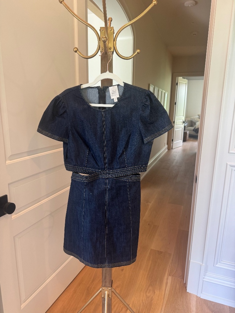 5 a 7 Cinq a Sept Tous Les Jours Mckenna Denim Puff Sleeve Mini Dress Size 12